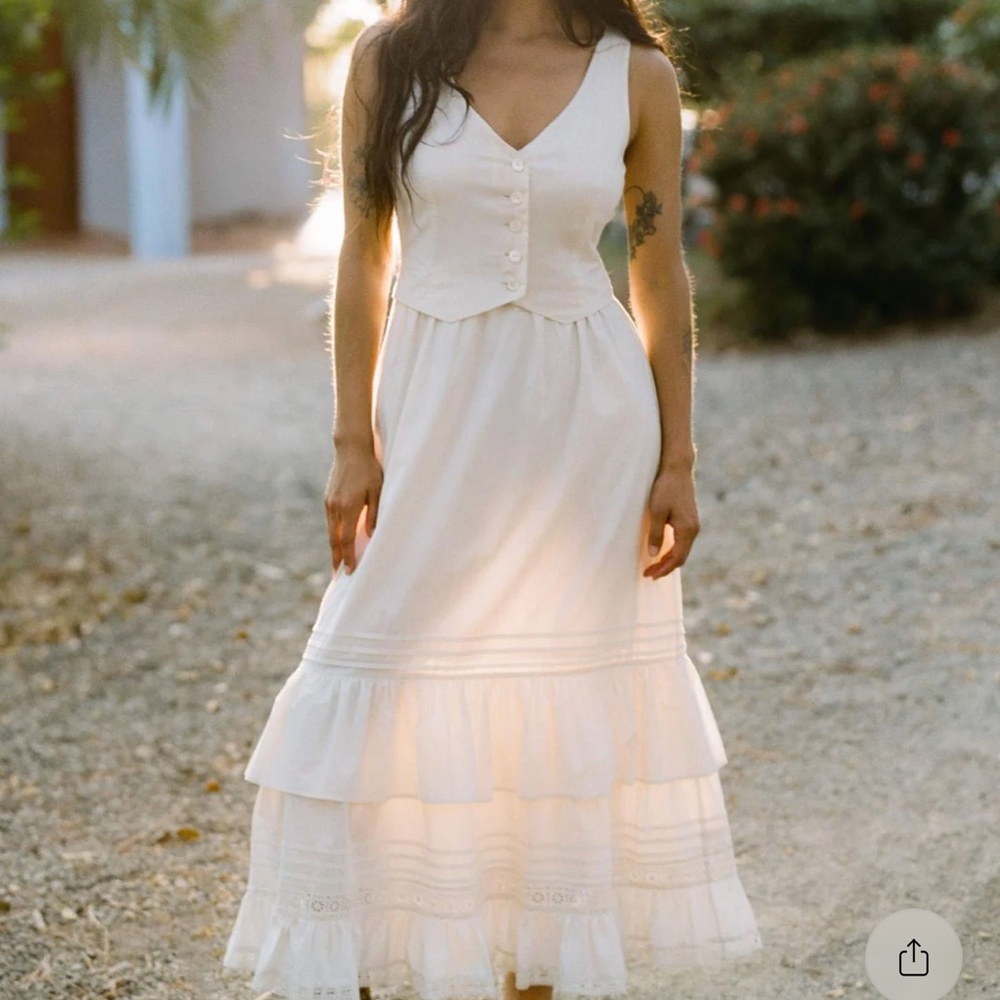 Christy Dawn Rafaella Dress -Bohemian White Tiered Maxi Dress with Button Bodice